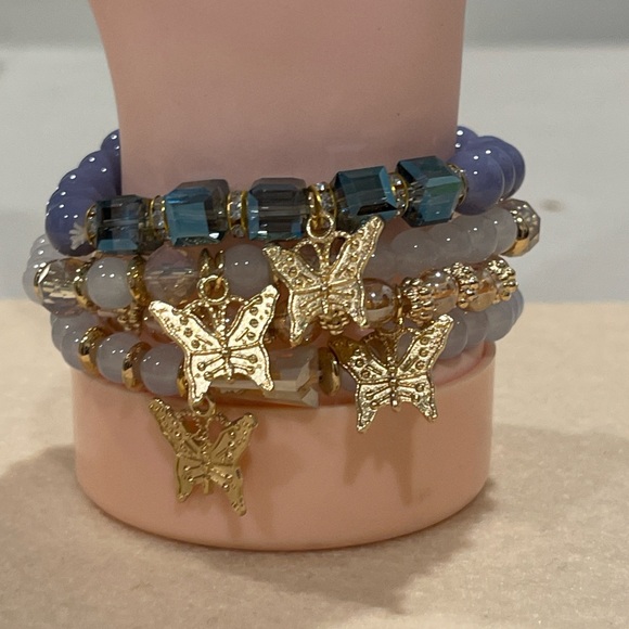Gold and Blue Butterfly Charm Bracelet Set - Picture 1 of 5